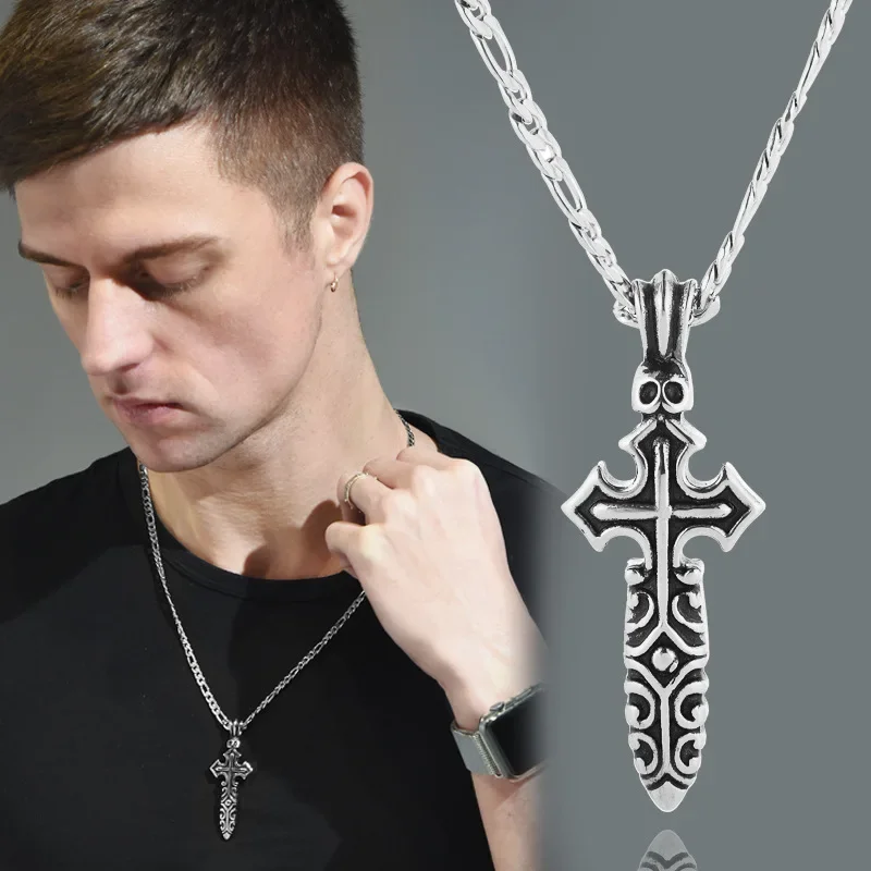Collana da uomo con teschio, pendente in acciaio al titanio retrò unico e rimbalzante, catena da appendere da uomo alla moda, croce alla moda