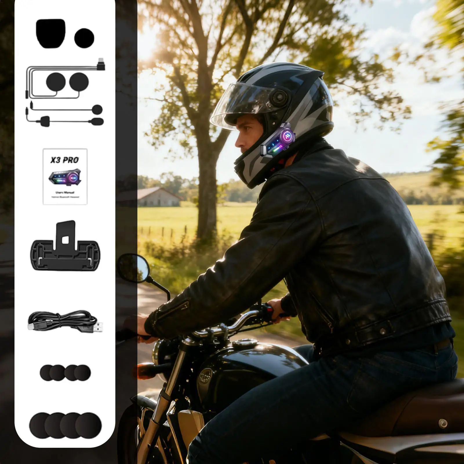 Motorcycle Helmet Headset Double-speaker Wireless Helmet Headset Smart Cycling Headphones For Daily Commuting Travel Motorcycle