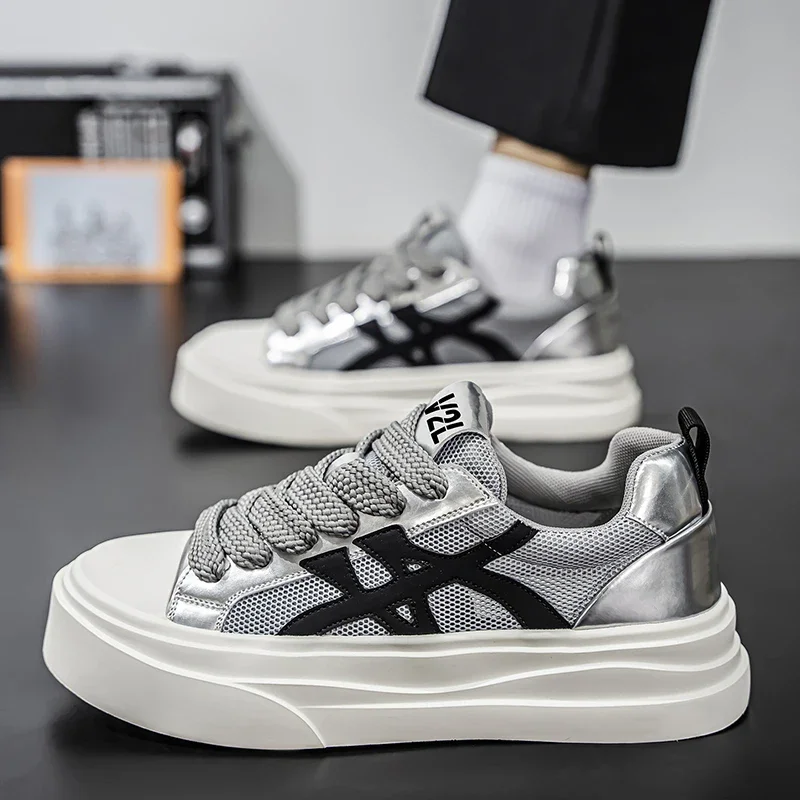 

Summer Men's Fashion Platform Canvas Shoes Lightweight Comfort Breathable Skate Shoes Outdoor Casual Trendy Affordable Travel