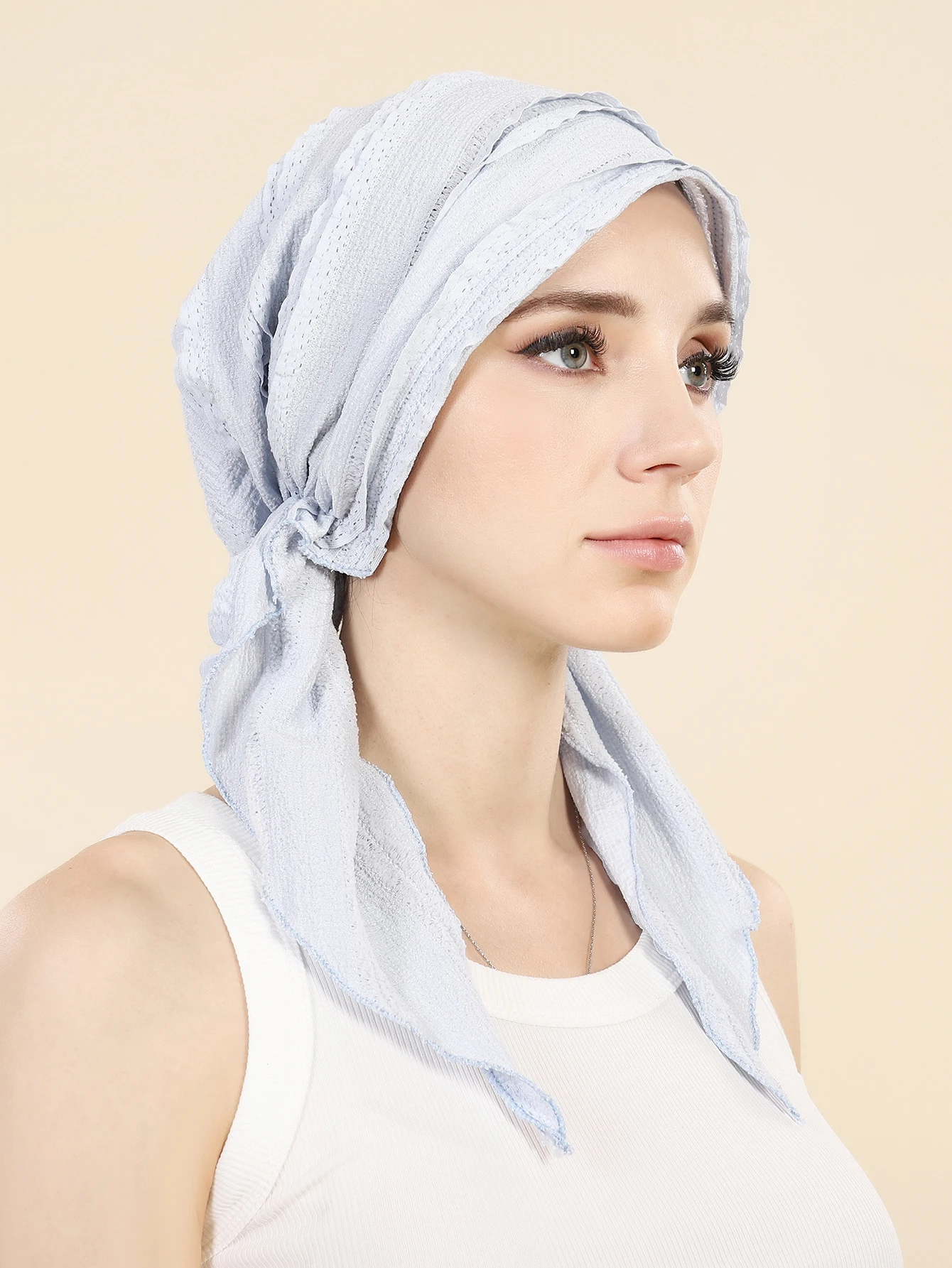 Ramadan Solid Color Turban Hijab Hats Long Tail Head Wraps Soft Elastic Muslim Hats Breathable Chemo Cap For Women Girls