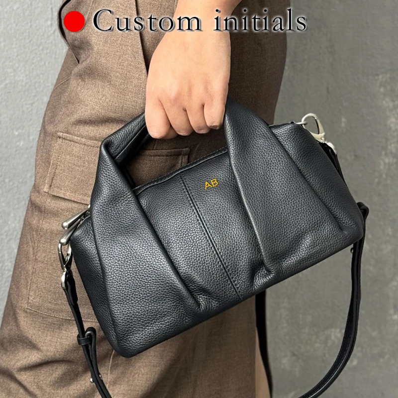 Custom Initials Leather Pillow Bags For Women Luxury Designer Handbags Purses 2026 New In Cowhide Handle Japanese Style Shoulder