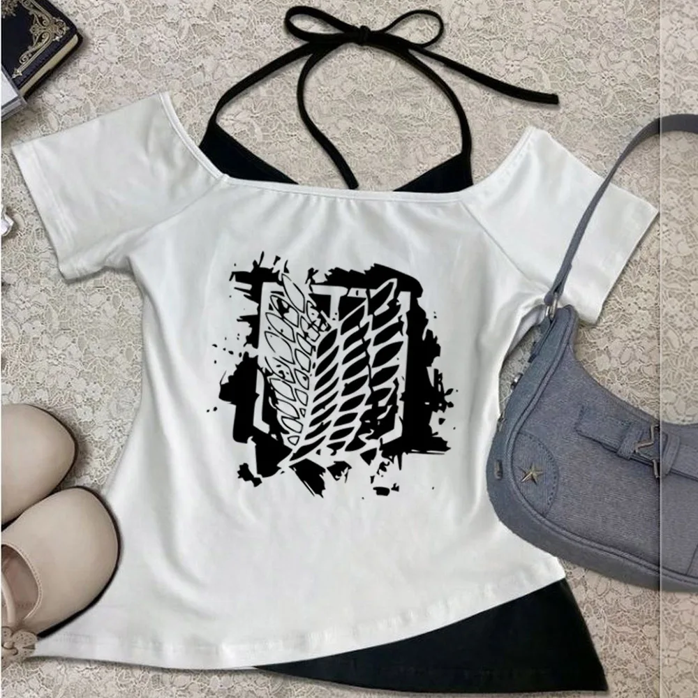 Attack on Titan cropped top teen harajuku grunge 2000s streetwear t shirt gothic funny baddie clearance sales harajuku