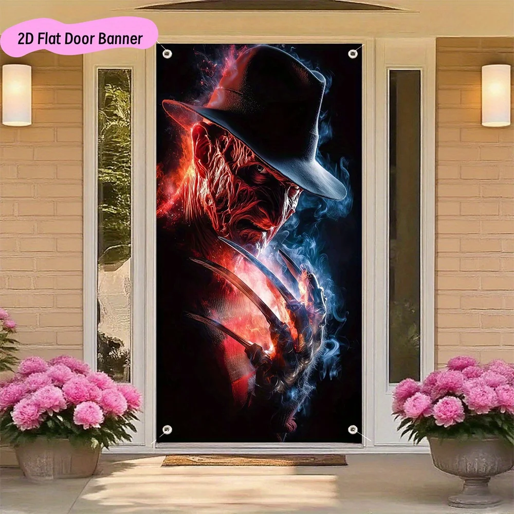 Flacher 2D-Horrorfilm für eine Person Freddy Krueger 2D-Flachbanner – Albtraum-Hängedekoration bei Elm Street Gate für Halloween