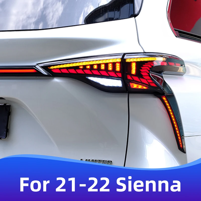 

Для моделей Toyota Sienna 2021-2022, модификация задних фонарей, улучшенные модели, динамические поворотники + фонари заднего хода + стоп-сигналы DRL