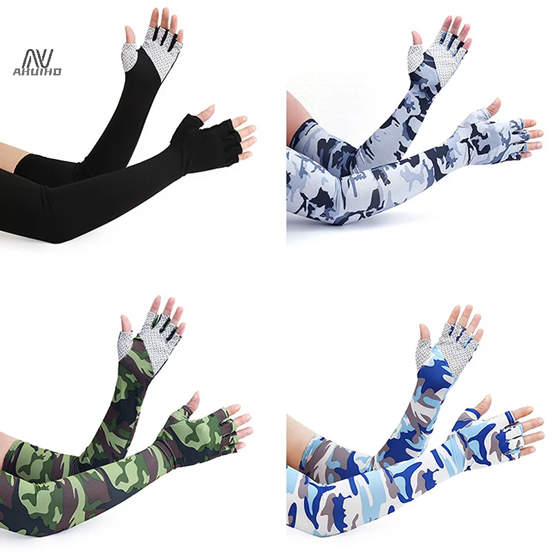 Men's Fishing Sunscreen Arm Sleeves Summer Ice Silk Elastic UV Protection Sleeves Gloves Outdoor Cycling Sleeves