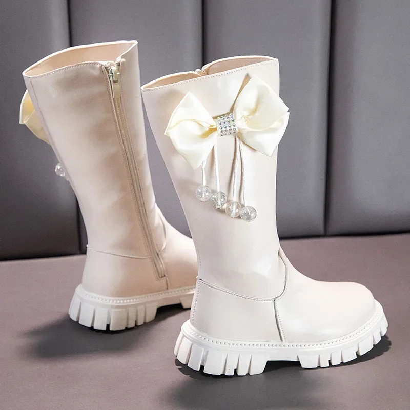Girl Boots Long Sleeved Princess Boots Fashion Childrens Boots High Sleeved Boot Autumn Winter New Girl Soft Soled Leather Boot