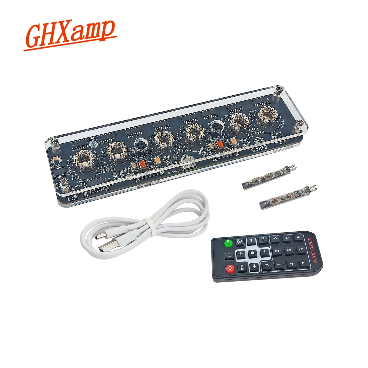 GHXamp 6-bit IN-8 Glow Tube Clock IN8 Nixie Clock LED Ambient light Remote Control Advanced Edition USB 5V