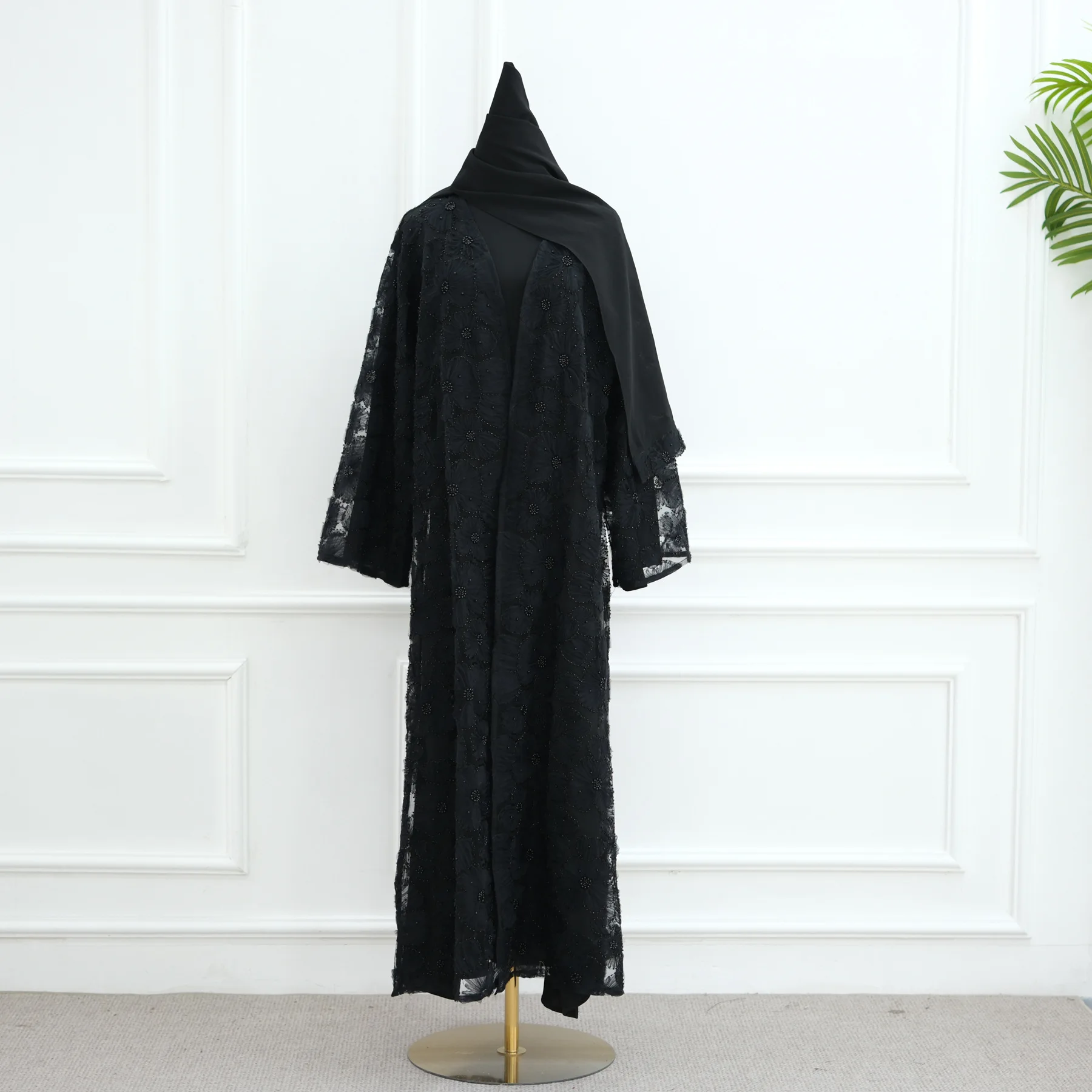 

Ид Рамадан Мусульманское Платье Бусины Цветок Абаи Шарф для Женщин Исламская Одежда Дубай Открытое Кимоно Турция Кафтан Джалабия Халат Арабский