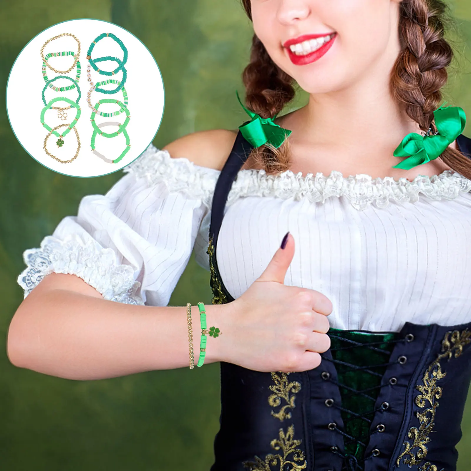 

10pcs Festival Beaded Bracelet St Patrick'S Day Wrist Chain Gift For Women Birthday Holiday Jewelry Accessory