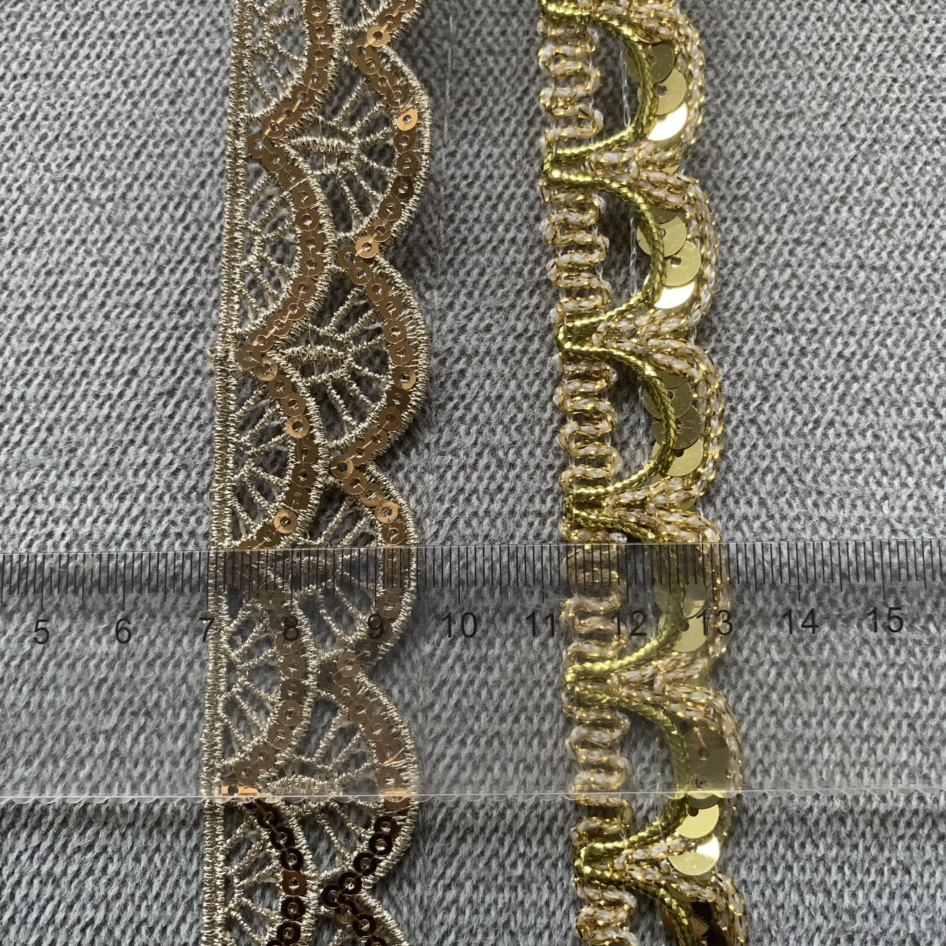 Gold Lace Trims 5m/16.4ft Each Pack DIY Sewing Sequin Crafts for Dress Curtain Centipeded Accessory Wedding Gift Decorations