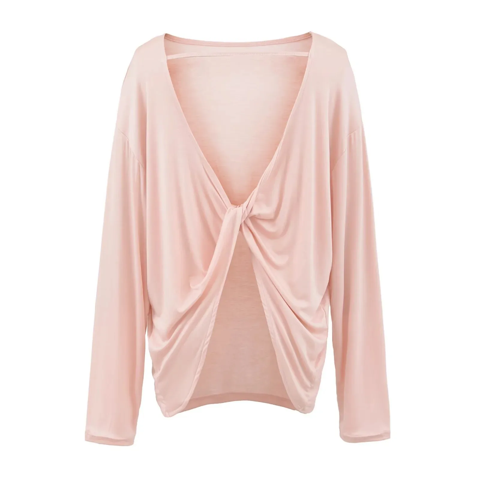 Early autumn loose-fitting thin long-sleeve T-shirt with back cutout twisted design made of Lyocell suitable as an RSCO