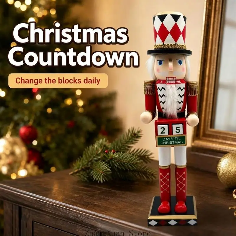 Weihnachts-Adventskalender aus Holz, freistehende Spielkarten-Soldat-Figur, Dekoration für saisonale Arrangements – Detail 3