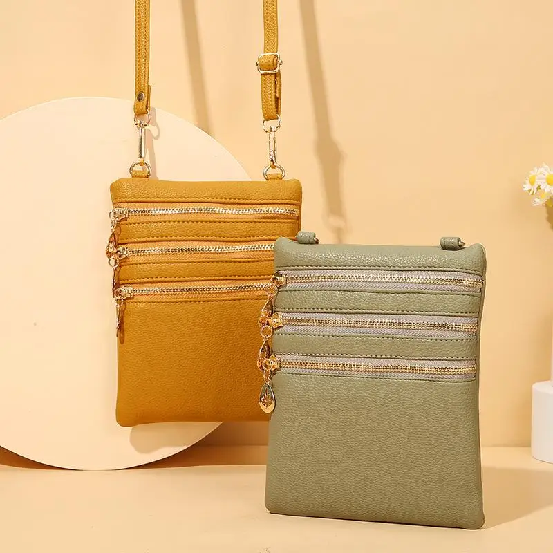 New Fashion Women Mobile Phone Bag Wallets Commuter Shoulder Bags Soft Leather Versatile Small Square Bag Lady Crossbody Bags