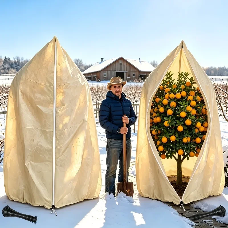 2 Pack Winter Plant Frost Protection Cover Zipper Drawstring Design Outdoor Fruit Tree Potted Anti Freeze Bag