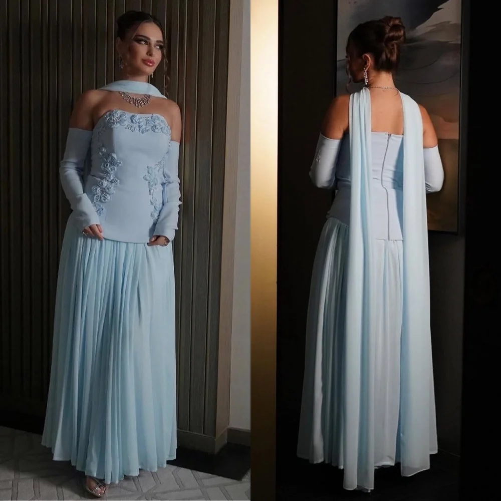 

Customized Chinese Style Jersey Pleat Pattern A-line Strapless Midi Dresses Bespoke Occasion Evening Simple