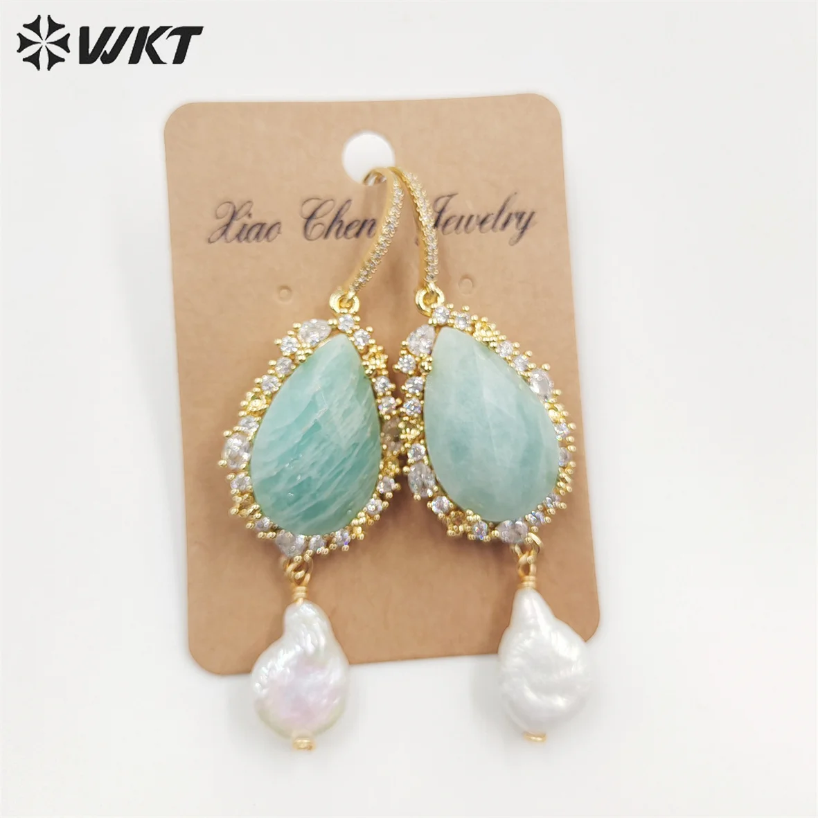 WT-E706 WKT New Design Gorgeous Natural Lapis Amethyst Stone Hoop Earring 18K Enviramental Electroplated Drop Gift