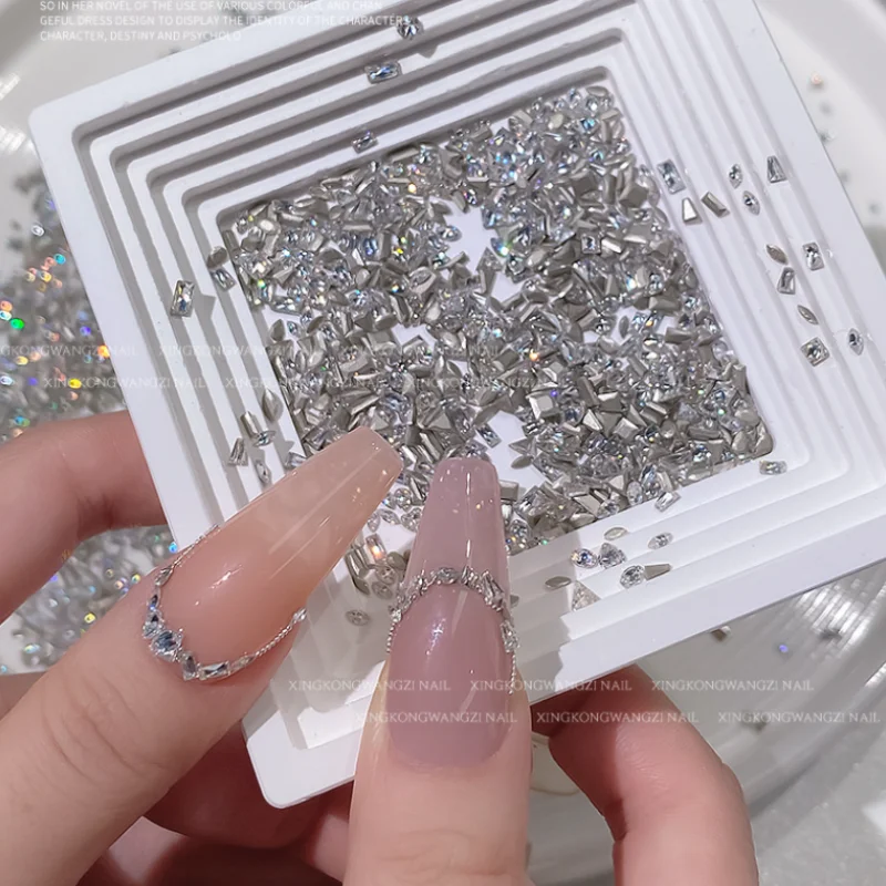 Flashing Flatback Zircon Nail Art Accessories Mix Size White Edge-rounded Irregular Horse Eye Nail Rhinestones Decorations Parts