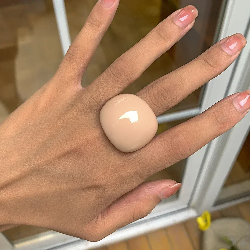 Bagues géométriques en résine acrylique pour femmes et filles, macarons colorés, périphérie transparente, bijoux chics exagérés, cadeaux de fête, nouvelle mode