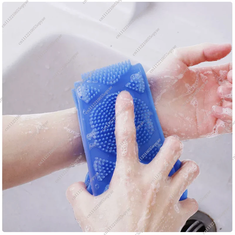 Silicone Long Back Scrubber, Double-Sided Shower Body Scrubber for Men Women, Exfoliating Bath Towel for Dead Skin Removal