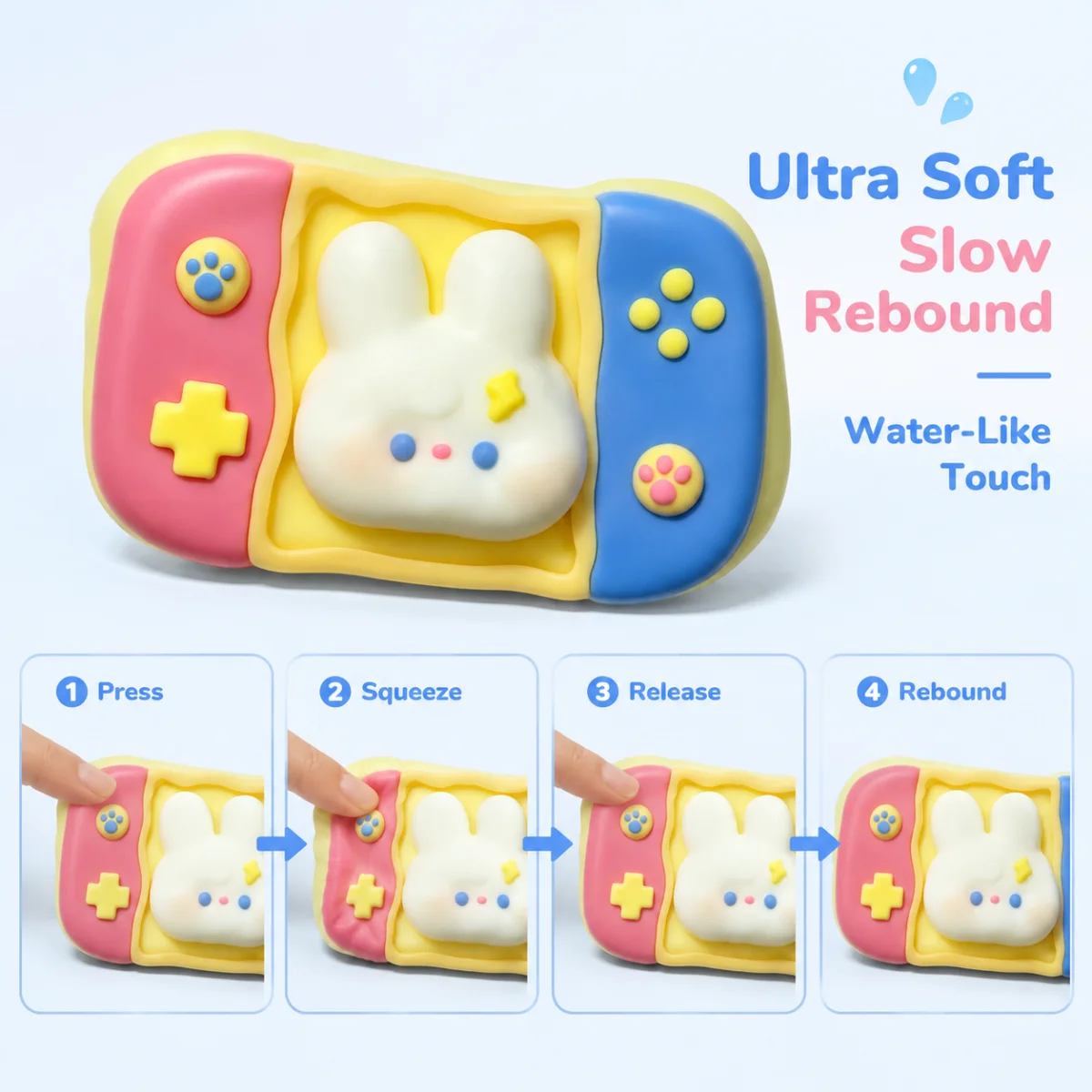 Cartoon Rabbit‑Decor Game Machine Squishy Pinch Toy Food‑Grade Slow Rising Decompression Toy Colorful Gamepad Shaped Sensory