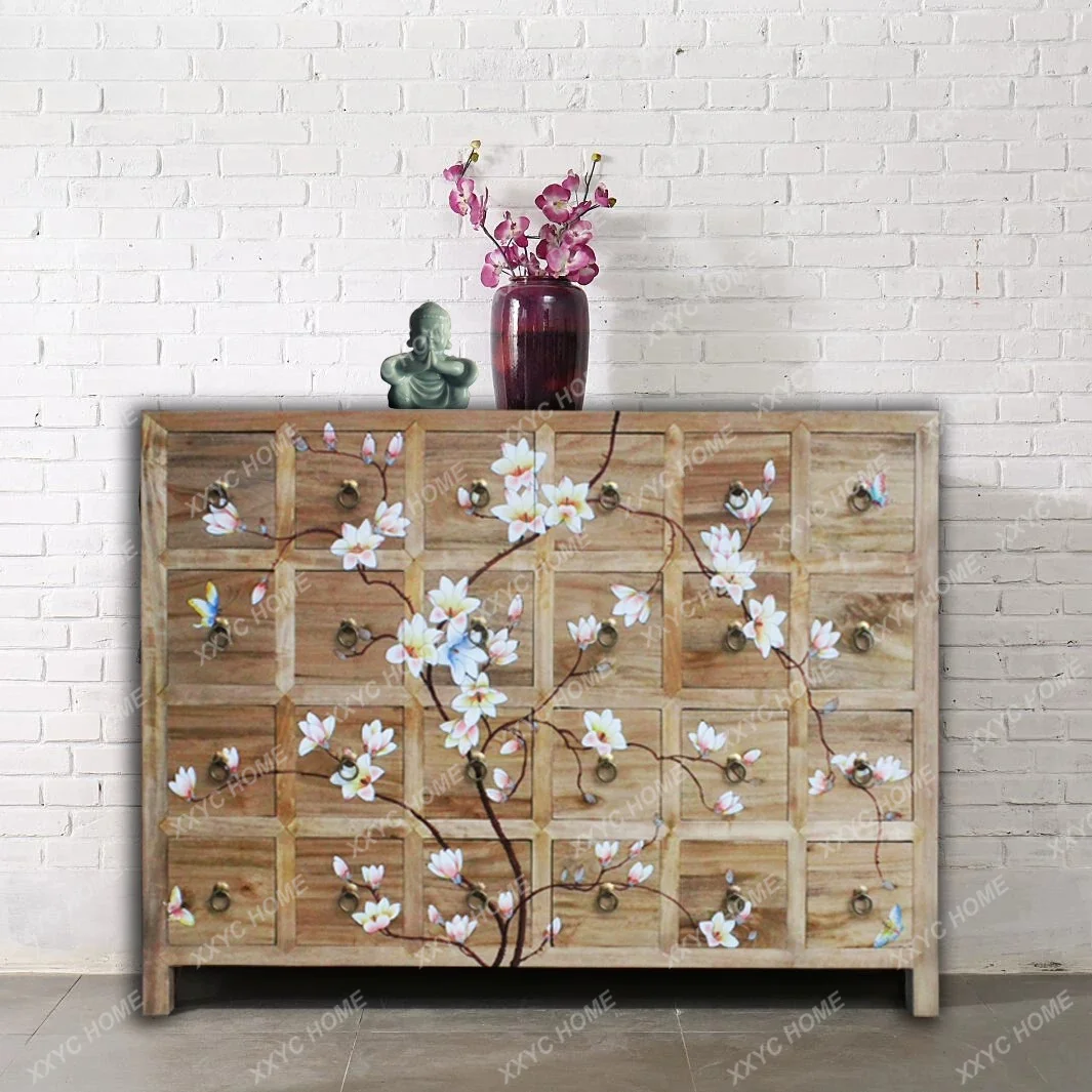 Solid wood chest, camphor wood moisture-proof and moth-proof multi-functional drawer, bedroom sundries storage