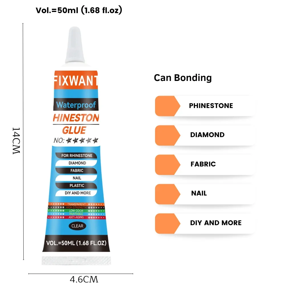 FIXWANT lem berlian imitasi transparan 50ml untuk perhiasan berlian, kerajinan, kain, dan banyak lagi