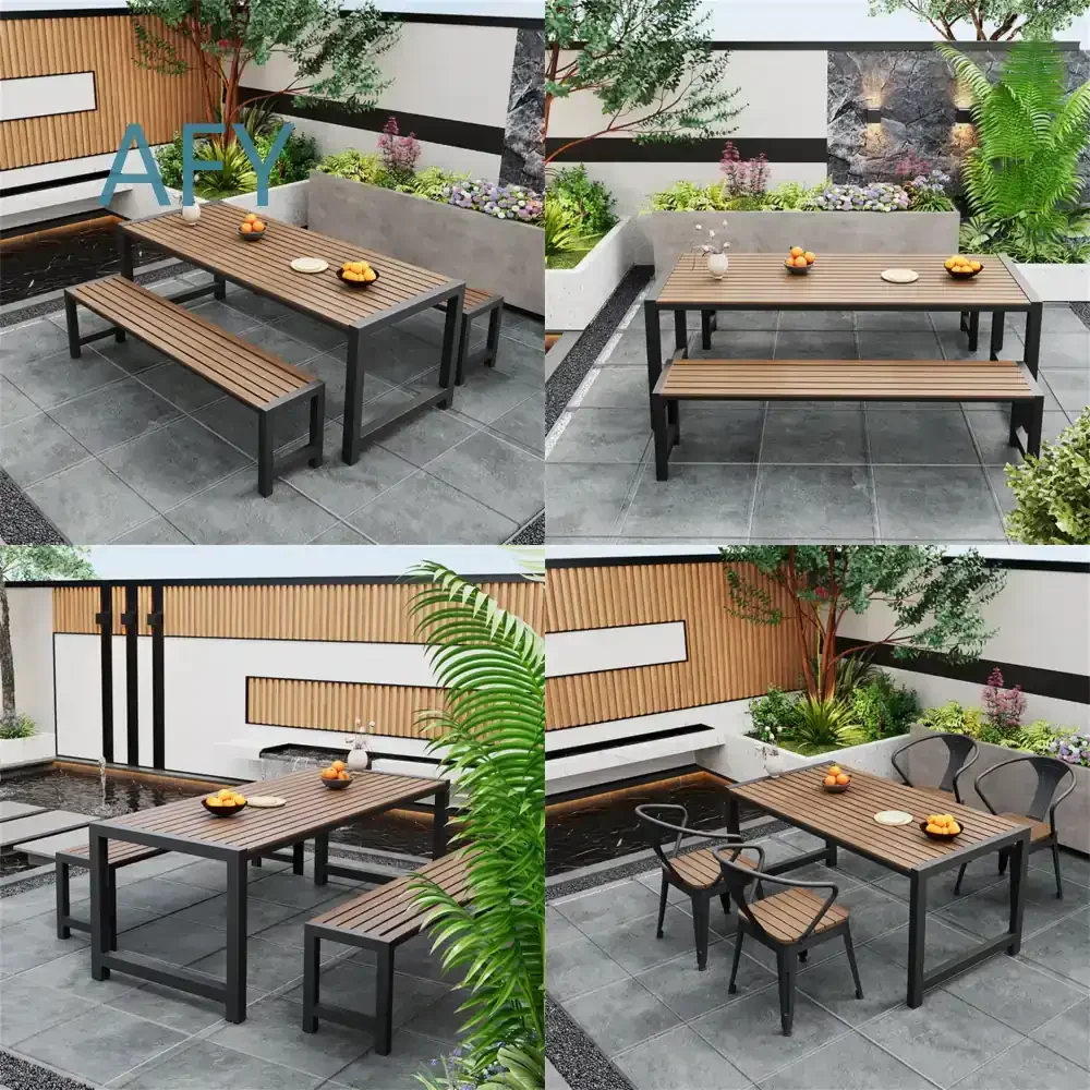 Outdoor Table and Chair Set for Garden Patio Park Cafe Food Street Outdoor Long Dining Table and Chairs Combo for Leisure Use