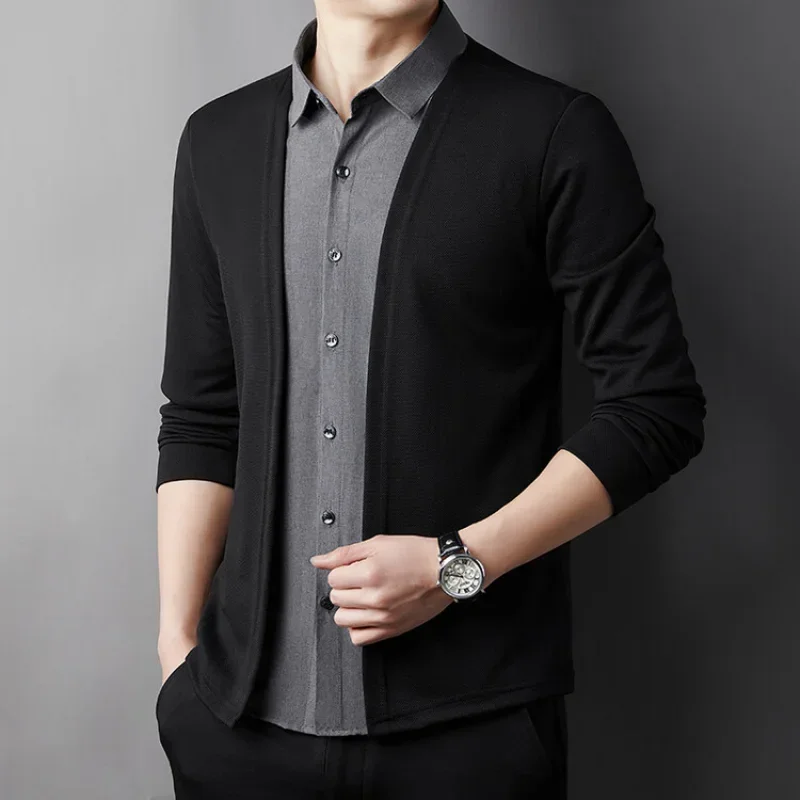 

Men's Cardigan, Fake Two Shirts, Jacket, Fake Two Items, 2025 Autumn Bestseller, New Cardigan Shirt