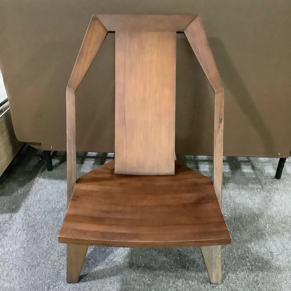 *Mid-Century Geometric Solid Wood Leisure Chair Sculptural Walnut Finish Accent Chair with Angular Frame for Hotel Sample House