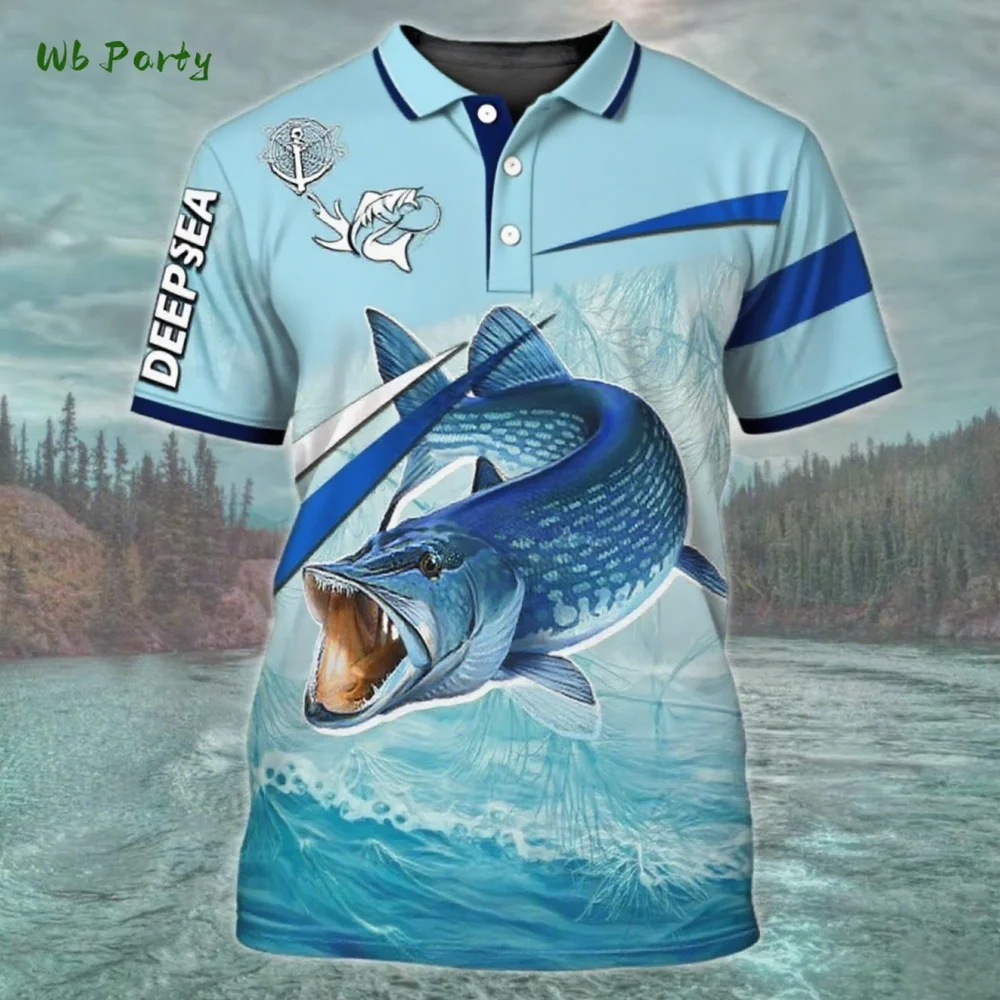 3D Fishing Print Men's Polo Summer Outdoor Sports Men's Polo Short Sleeve Fashion Casual Men's Polo T-Shirt Retro Men's Clothing
