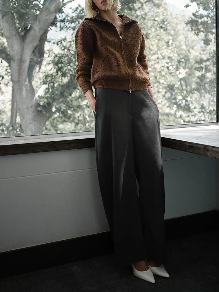 

Новое поступление зимы 202, женское модное универсальное повседневное шерстяное пальто-джак с петлями, длинное женское пальто на молнии све