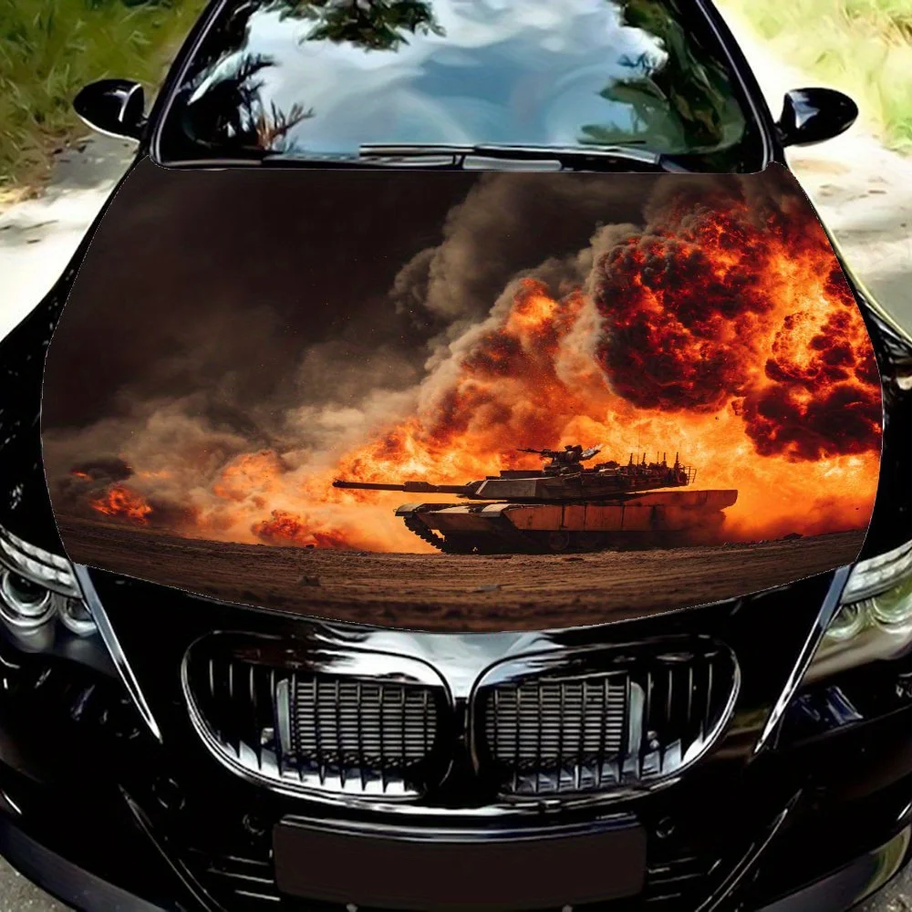 

Tank in Flames Car Hood Decal Sticker - Splash-Resistant, Easy Removal Durable Vinyl Wrap, Fit For All Vehicles, Car Accessories