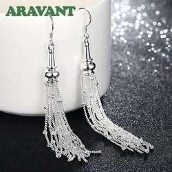Aravant 925 Silver Multi Chain Long Tassel Drop Earrings For Women Wedding Jewelry