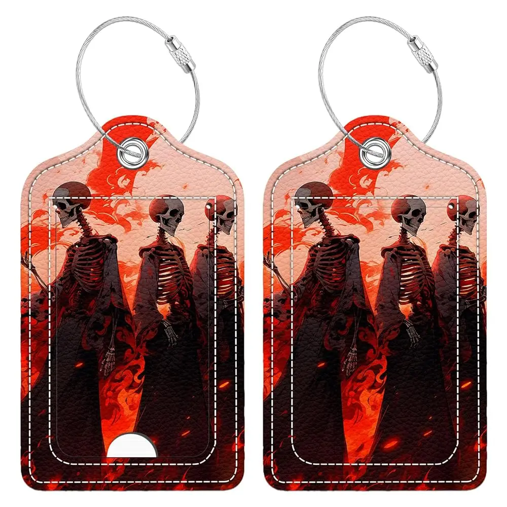 

2 Pcs Luggage Tag for Suitcase, Red Skull Cool Unique Leather Suitcase Tags with Full Privacy Cover Stainless Steel Loop for
