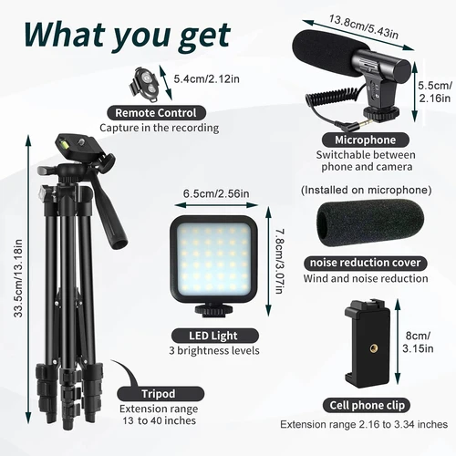 Imagen 2 del producto MAMEN-Kit de Vlogging portátil, trípode para cámara de teléfono de 48 pulgadas con micrófono, luz LED para foto, Vlog, Selfie, entrevista, transmisión en vivo