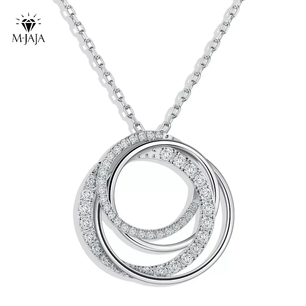 M-JAJA Moissanite Pendant Necklace for Women D VVS1 18K White Gold Plated S925 Silver Multi Layer Circle Chain Luxury Jewelry