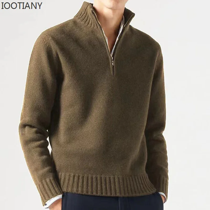 2023 Autumn/winter Casual Comfy Clothing Half Zipper Turtleneck Warm Knitting Pullover Warm Men Jumper Men's V-Neck Sweater