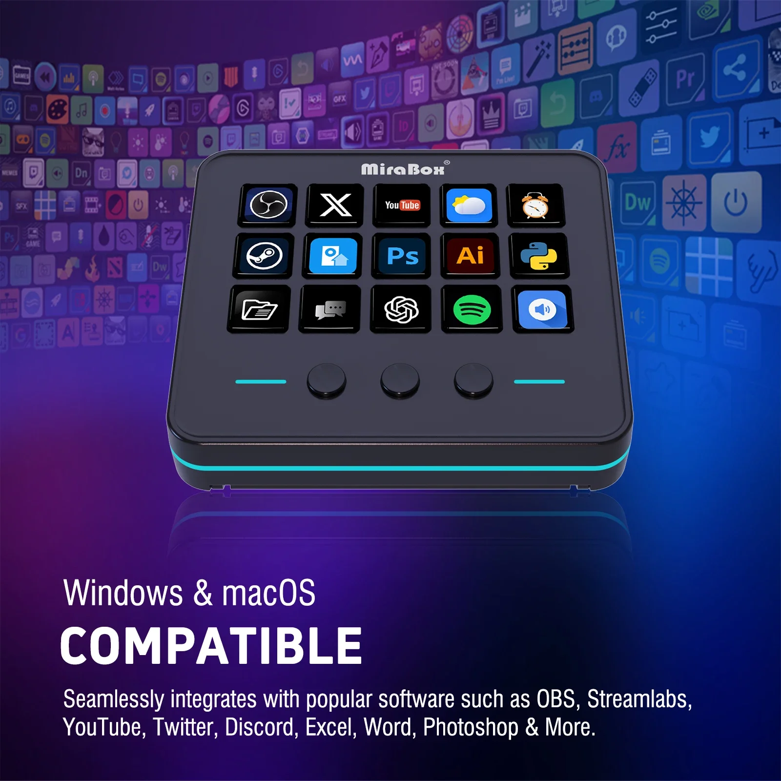 New Mirabox M18 V3 Custom Stream Deck Visual Keyboard Quick OBS Live Streaming Console Keypad Dynamics Customize PC Accessories