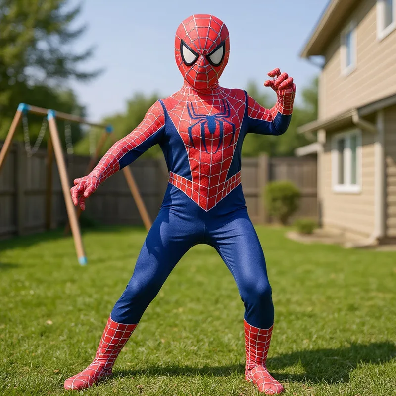 بدلة ريمي جديدة مع قناع عنكبوت على شبكة الإنترنت الخارقة للهالوين للأولاد والبنات من القماش الناعم القابل للتنفس للحفلات التنكرية