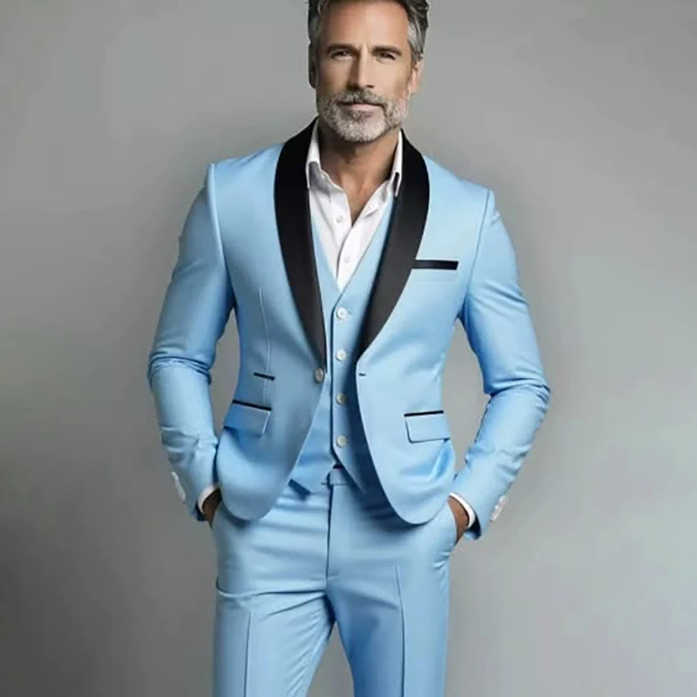 

Elegant Wedding Men's Suits 3 Piece Jacket Pants Vest Sets Guest Single Breasted Black Shawl Lapel Male Clothing Costume Homme