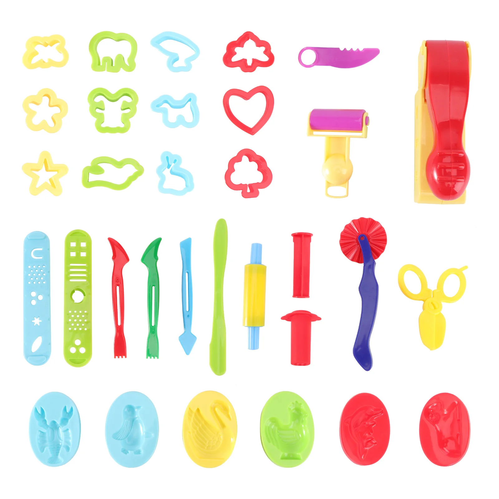 31개 어린이 플라스틱 점토 틀 세트 컬러 클레이 도구 창의적 학습 교육용 플라스틱 점토 틀 세트