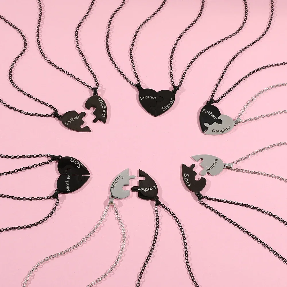 مجموعة قلادات ألغاز على شكل قلب متطابق - هدية معنىة لعيد الأم للنساء، تتضمن سحرًا للأم + الأطفال