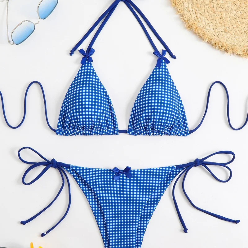 

New floral polka dot print two-piece swimsuit Sexy bikini swimsuit with push-up effect, backless and strap design