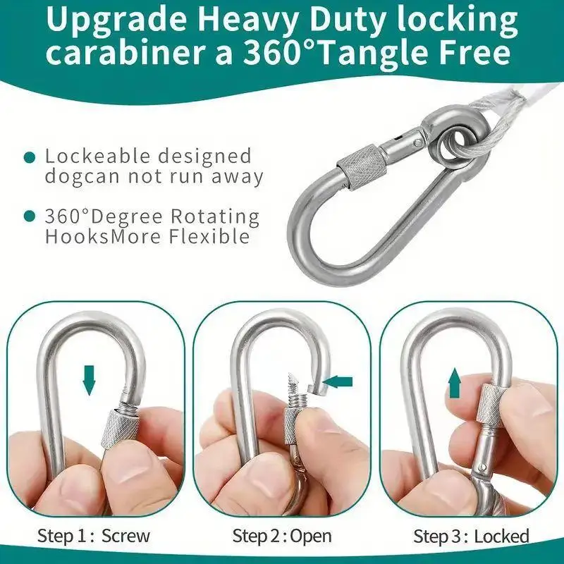 2 Stück Doppelkopf-Hundeleine mit Metallschnalle, Stahlseil, Rostschutz, Trainingshalsband, Outdoor-Hundeleine – Detail 9