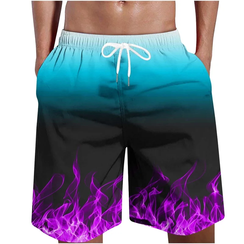 Full Print Fire Pattern Men\'s Swim Trunks 3D Flame Printed Quick Dry Shorts For Men Beach Surf Board Shorts Swimwear