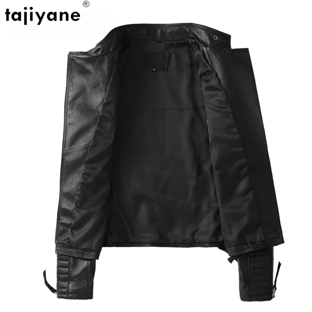 Tajiyane-Vestes de motard en peau de mouton pour femmes, manteau en cuir véritable, noir et rouge, style Yrer F, vêtements d'extérieur décontractés pour femmes