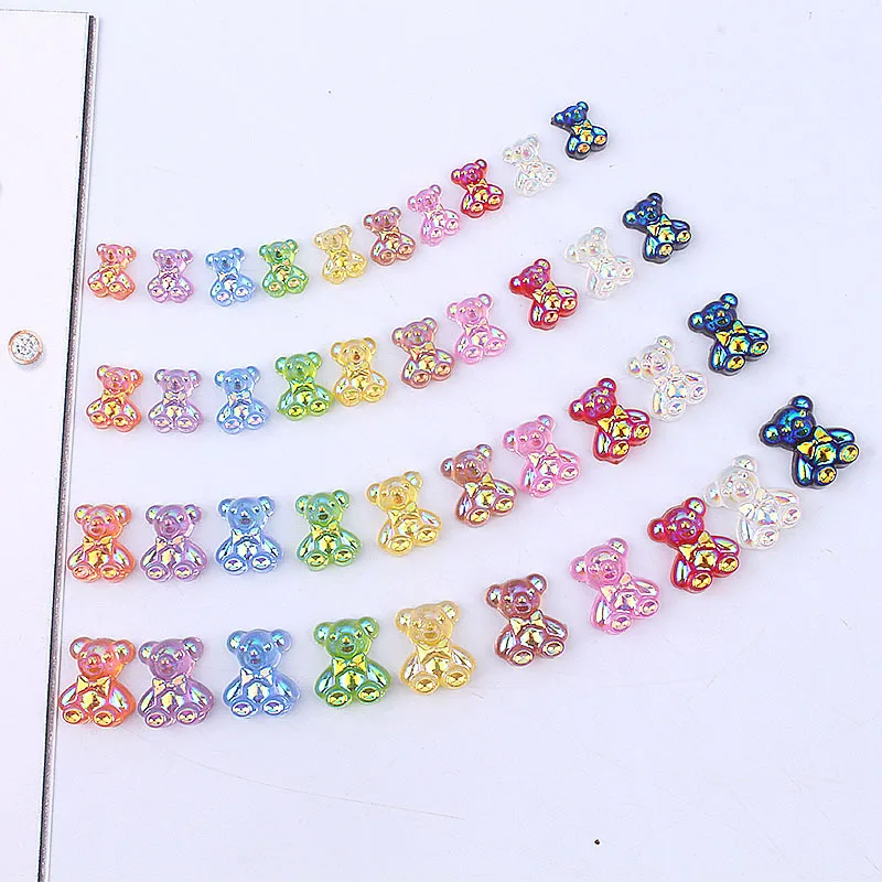 100pcs Nail Charms Art Bear Resin Accessories Stereoscopic Bear Aurora Magic Crystal Glue Cartoon Magic Candy Nail Decoration