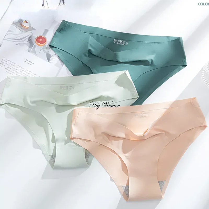 Invisible Briefs Sexy Lingerie Ice Silk Underwear for Women Seamless Comfort Cotton Crotch Underpant Mid-waist Girl Panties