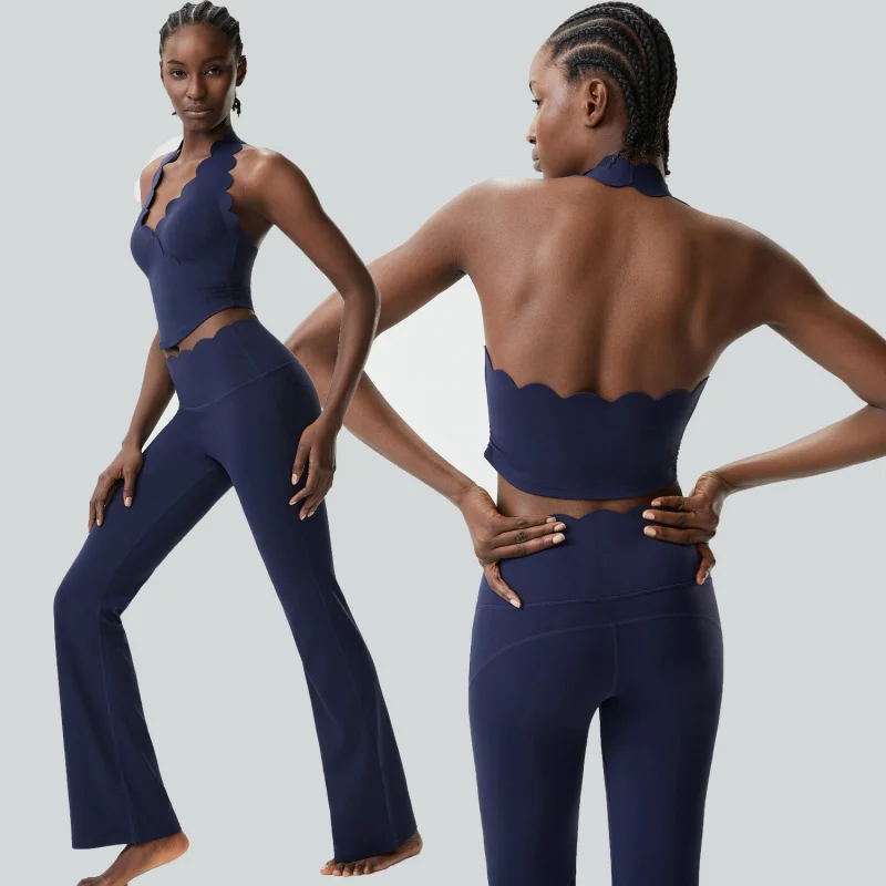 Women Two-Piece Set Yoga Fitness Gym Sets Small Wave Halter Yoga Outfit Suit For Women Plus Size Solid Color Running Sportswear
