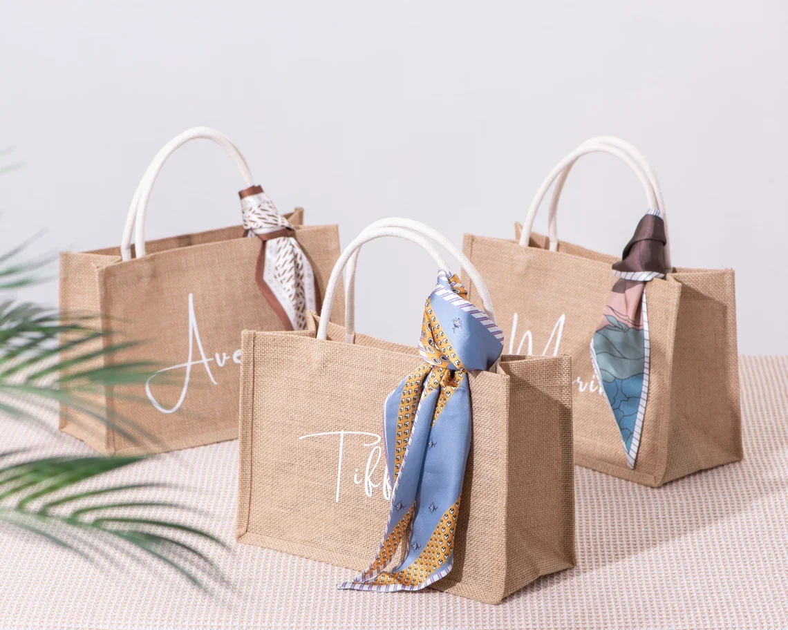 Personalized Bridesmaid Tote Bags with Scarf, Maid of Honor Tote Bag, Bridesmaid Gifts, Wedding Gift, Women Gift, Girlfriend Bag